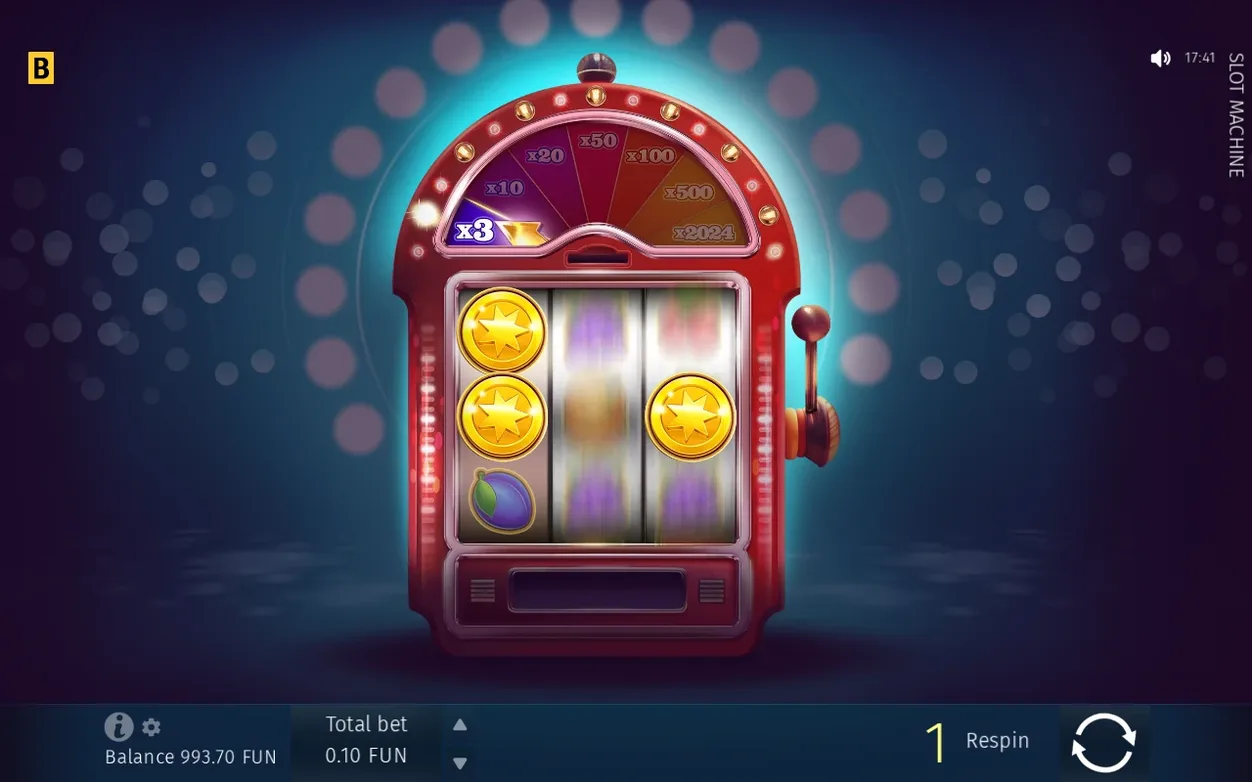 Bonus-Respin läuft: Sterncoins fixiert, Bonusrad zeigt x3, Zähler bei 1 Respin.